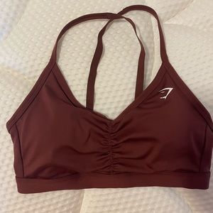Cherry Brown Gym Shark Ruched Sports Bra